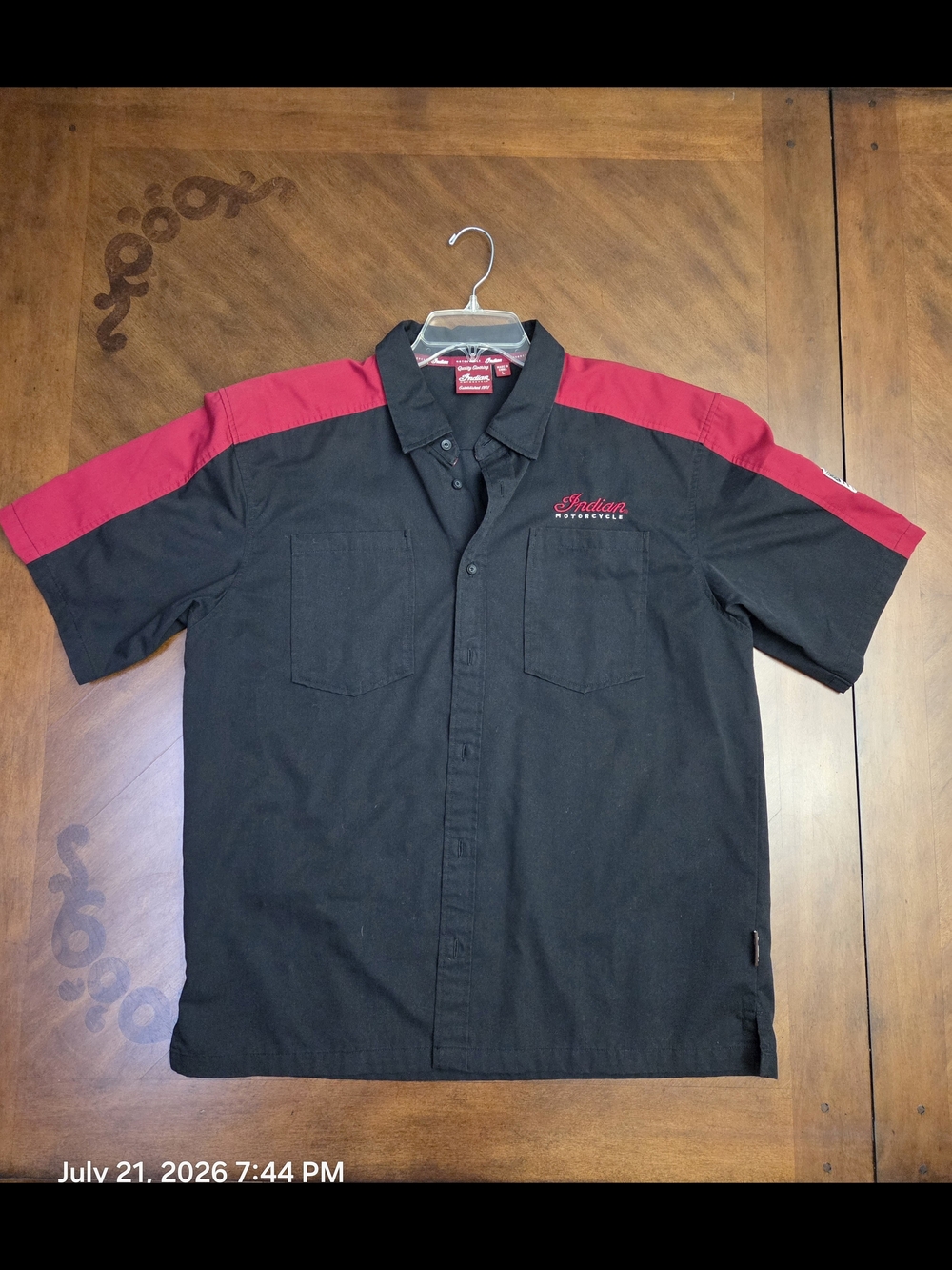Indian Motorcycle Men’s Black & Red Short-Sleeve Button-Down Work Shirt